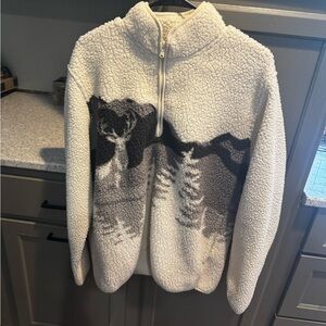 Cozy White and Gray Sherpa Pullover